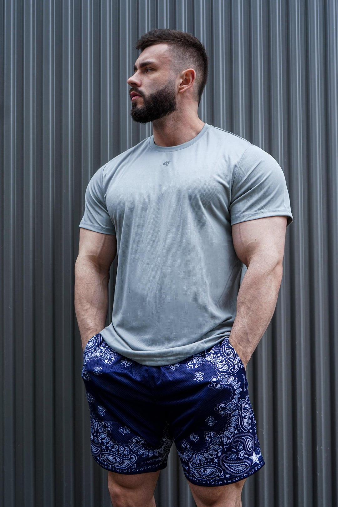 Jersey Mesh 7.5" Gym Shorts - Navy Paisley