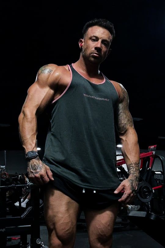 Fast-Dry Bodybuilding Workout Stringer - Gray w Pink