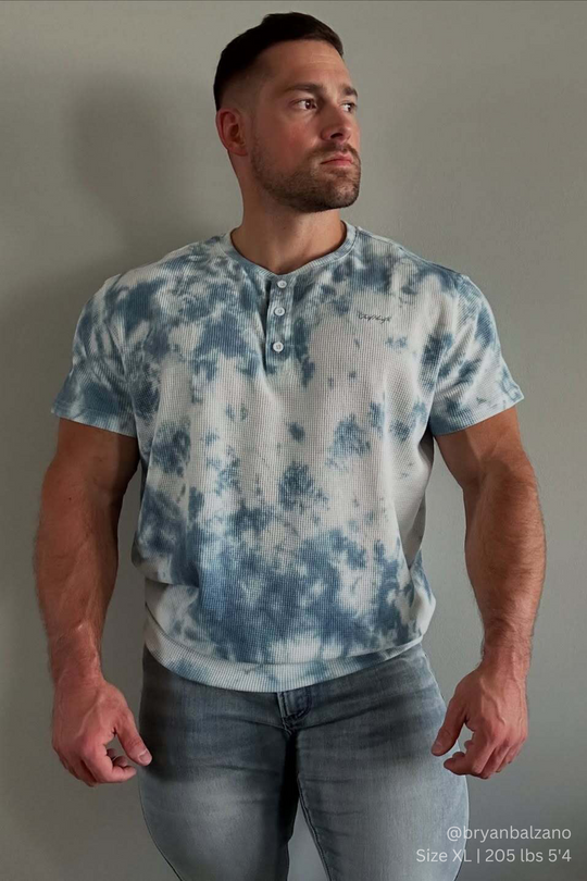 Waffle Henley T-Shirt - Blue Tie Dye