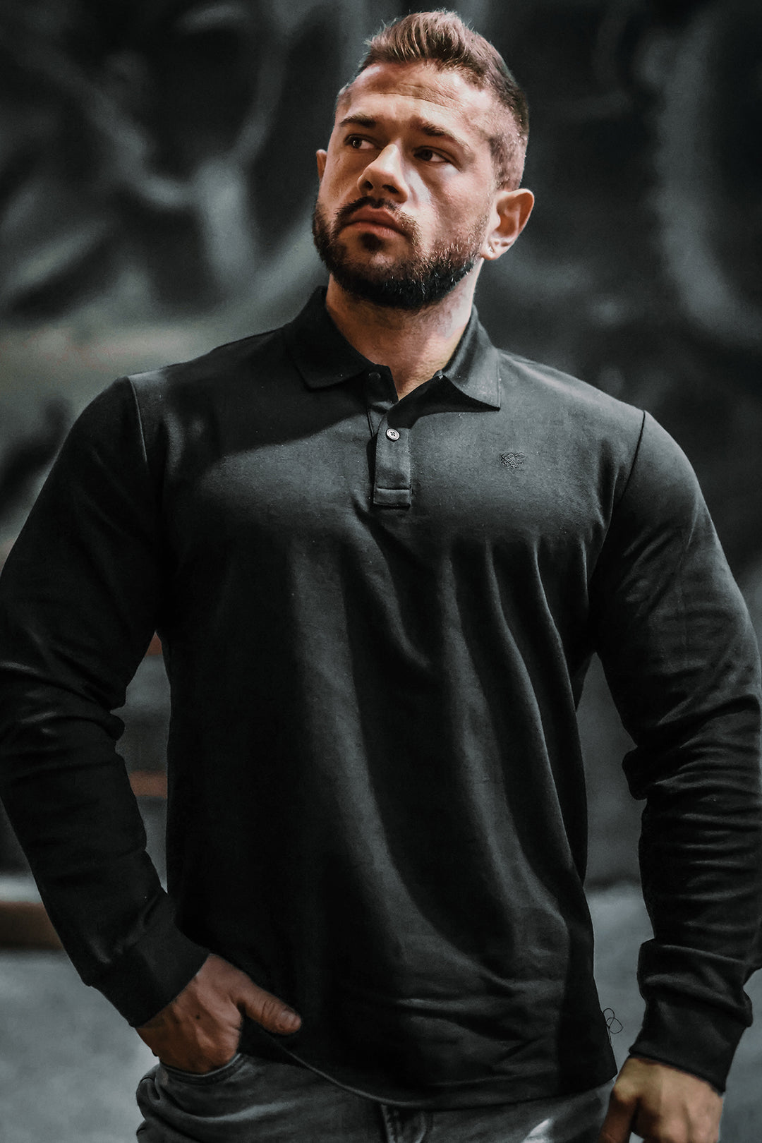 Polo Button-Up Longsleeve - Black