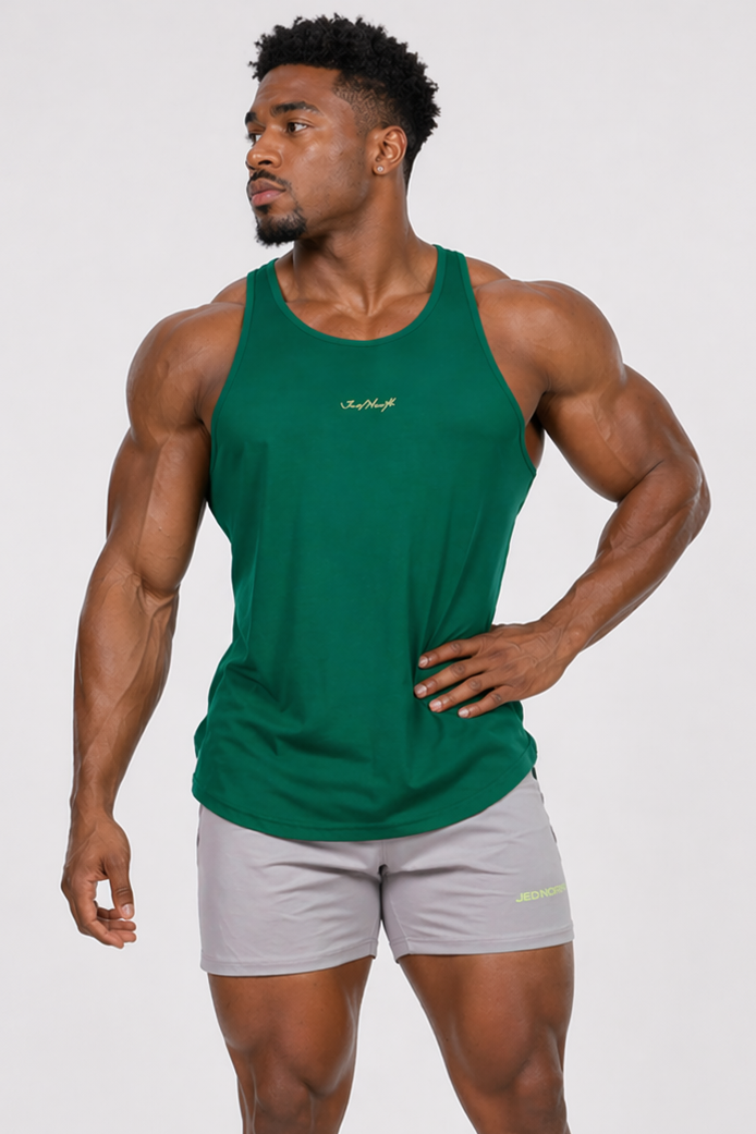 Fast-Dry Bodybuilding Workout Stringer - Green w/ Neon Logo