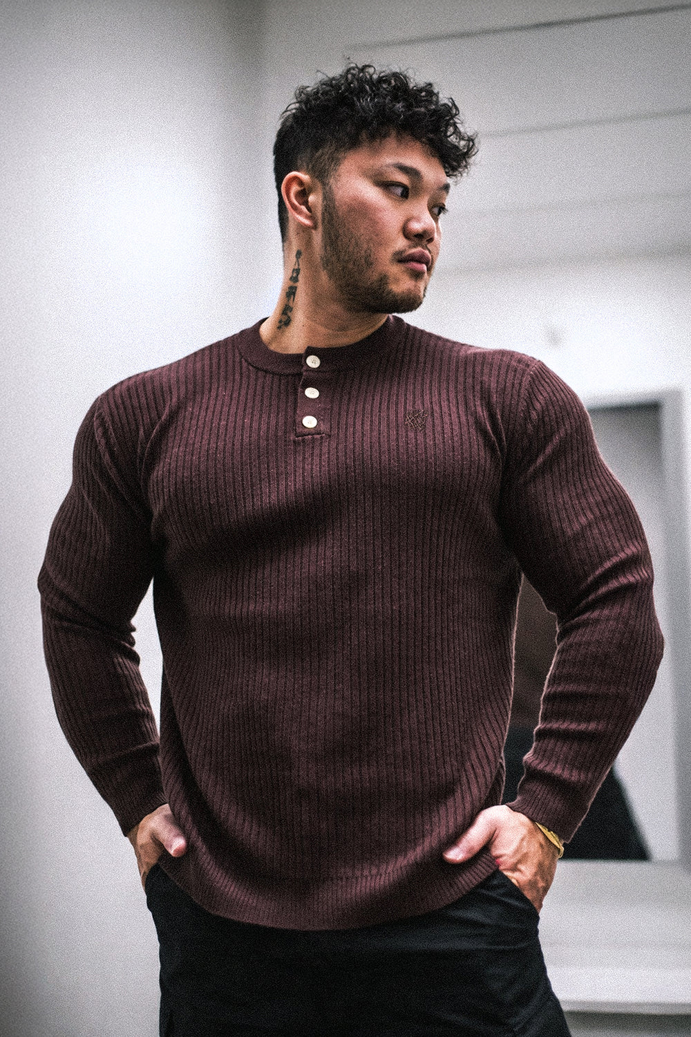 Classic Henley Sweater  - Brown