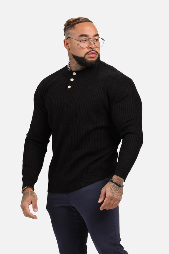 Classic Henley Sweater  - Black