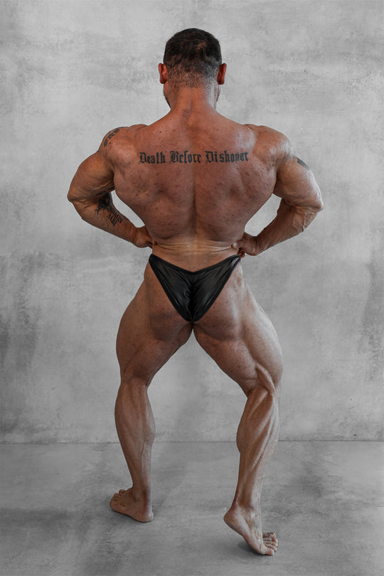 Muted Faux Leather Bodybuilding Posing Trunks - Black