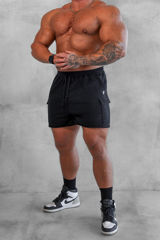Comfort-Fit Cargo Sweat Shorts - Black
