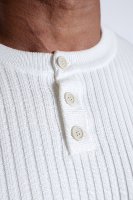 Ribbed Henley Collar Longsleeve  - Cream