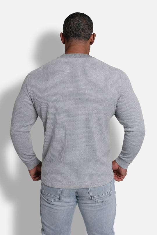 Waffle Knit Henley Long Sleeve T-Shirt - Dark Gray