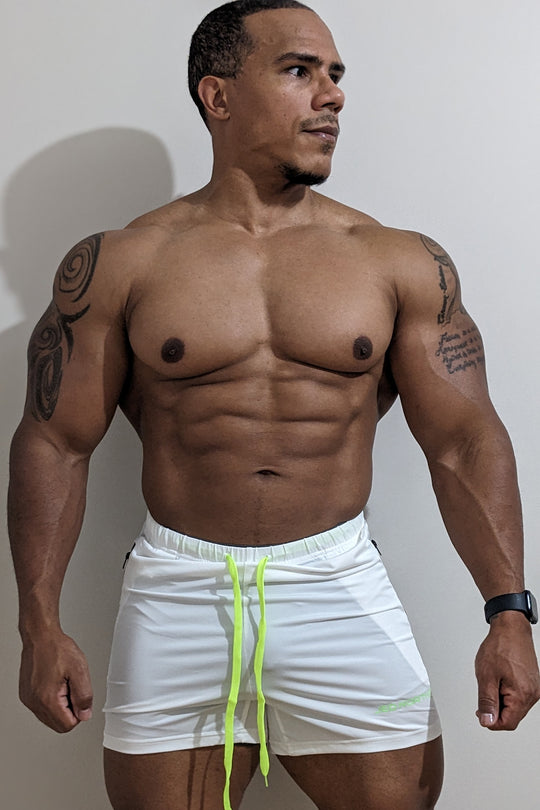 Agile Bodybuilding 4'' Shorts w Zipper Pockets - Off White