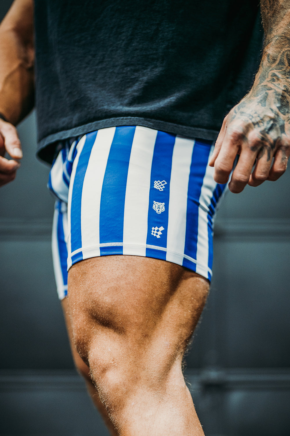 Retro Bodybuilding Shorts - Blue & White
