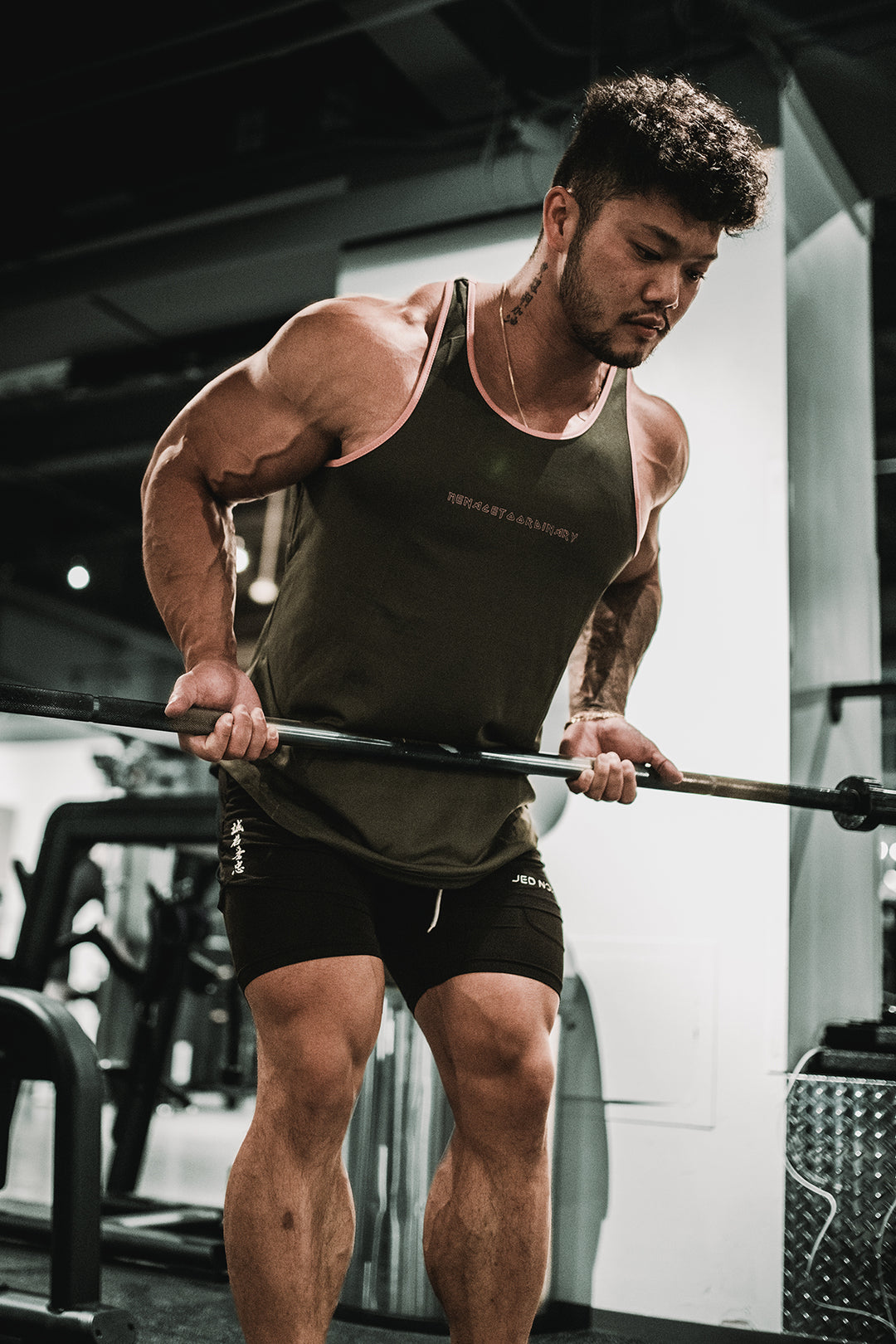 Fast-Dry Bodybuilding Workout Stringer - Gray w Pink